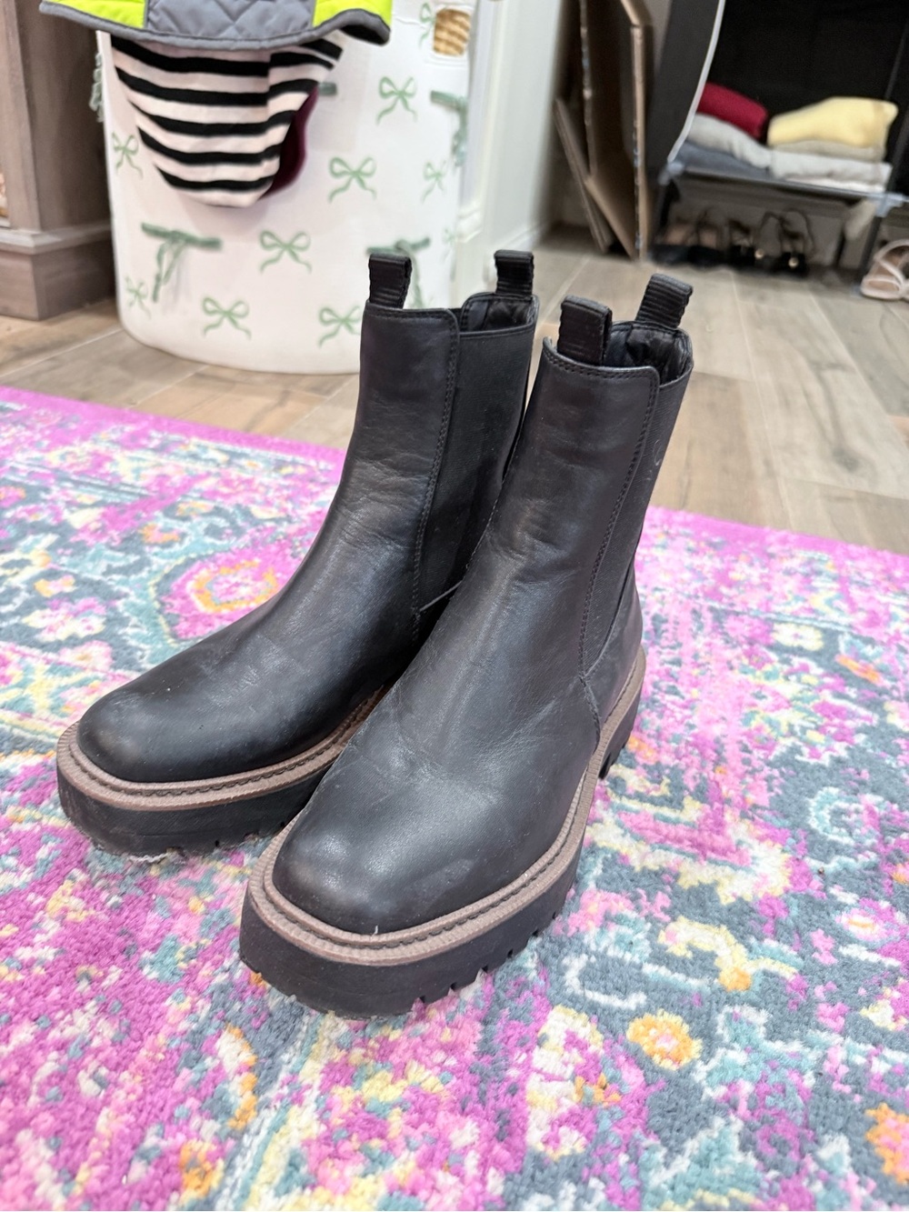 Sam Edelman Black Leather Platform Chelsea Booties